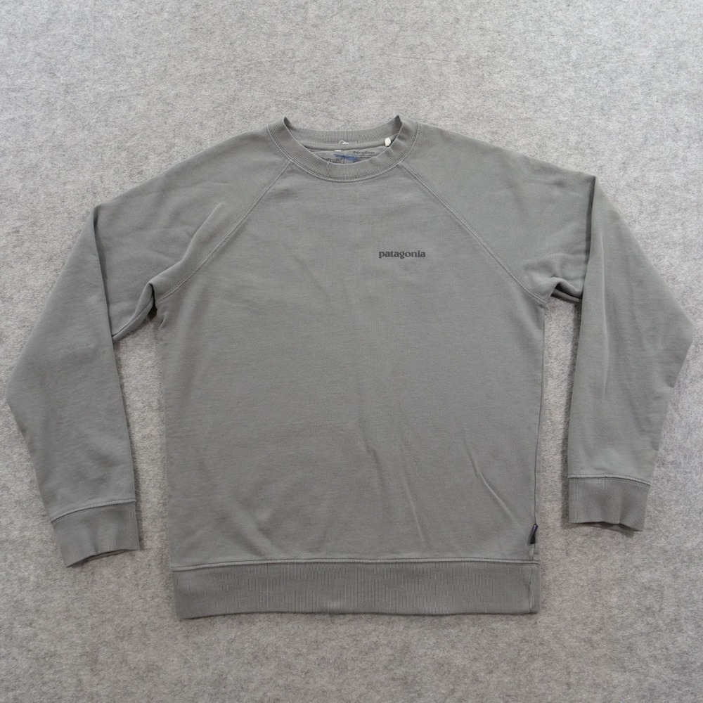 Patagonia Sweatshirt Mens Small Gray Organic Cotton Crewneck Logo Raglan Pullove